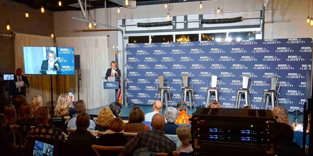 Conservative talk show host Vicki McKenna addresses the crowd