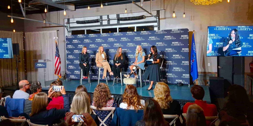 Parent Panel. Left: Cory Brewer of Wisconsin Institute for Law and Liberty; 2nd from left: Joleen Degeleau, Chair of Moms for Liberty - St. Croix County, WI; Middle: Heidi Frei; 2nd from right: Ella Frei; Right: Parental rights activist Scarlett Johnson